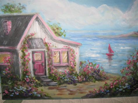 Cottage By The Sea Original Oil Painting By Carole Dewald