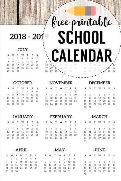 2018 2019 School Calendar Printable Free Template School Year Academic