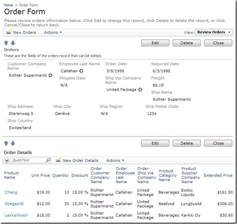 Code On Time Sample Applications Order Form Order Details