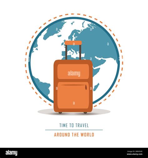 Time To Travel Around The World With Suitcase Vector Illustration Eps10