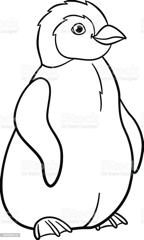 Coloring Pages Little Cute Baby Penguin Smiles Stock