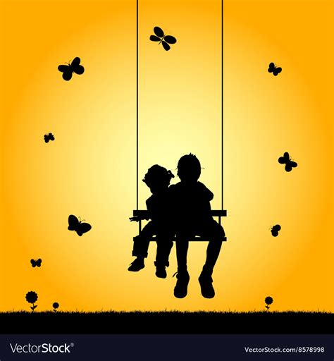 Child Two On Swing Silhouette Royalty Free Vector Image