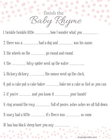 Name That Nursery Rhyme Baby Shower Game Baby Shower Game Nursery
