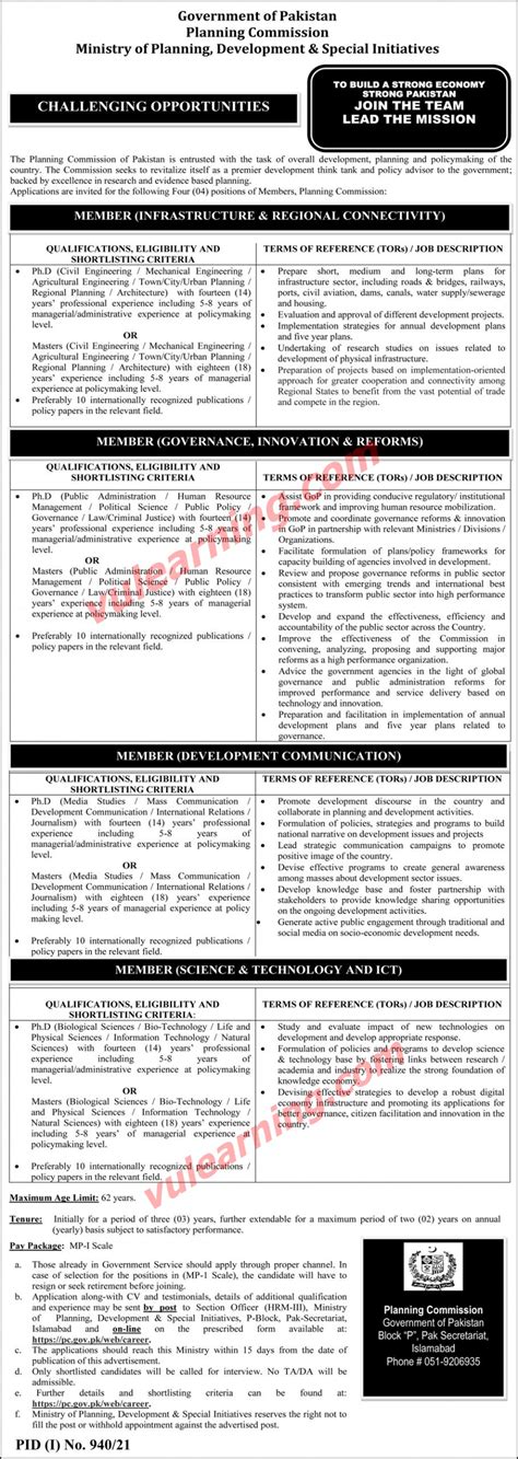 Advertisement Of Planning Commission Of Pakistan Jobs August 2021 For 4