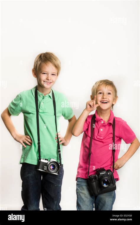 Boys With Cameras Stock Photo Alamy