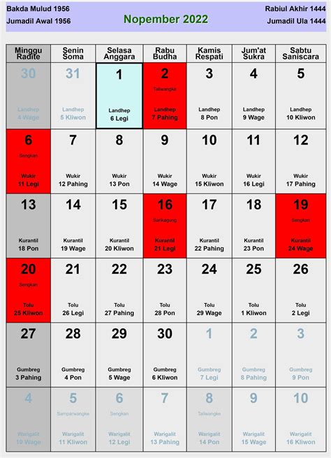 Kalender Jawa Bulan November Lengkap Dengan Hari Pasaran Konten My