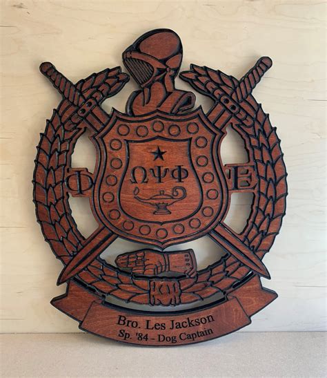 Omega Psi Phi Fraternity Banner 30 Inch Carved Shield Stained