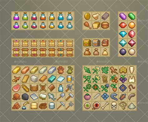 Pixel Art Inventory Icons 16x16 Game Assets Graphicriver