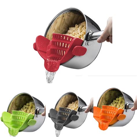 Silicone Kitchen Strainer Clip Pan Drain Rack Bowl Funnel Rice Pasta