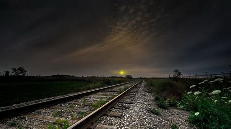 Horizon Railroad Under Cloudy Sky 4k Hd Nature Wallpapers Hd