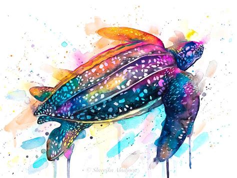 Leatherback Sea Turtle Watercolor Painting Print By Slaveika Aladjova