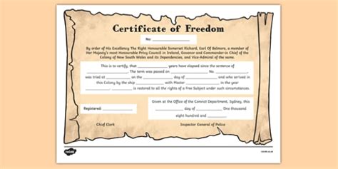 The First Fleet Certificate Of Freedom Worksheet Worksheet