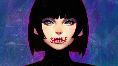 short hair blue eyes ilya kuvshinov anime girls black hair blue background wallpaper and background