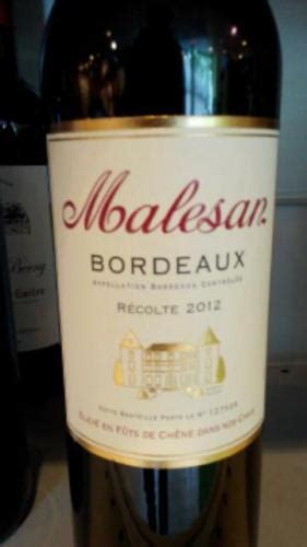 Malesan Bordeaux 2012 Wine Info
