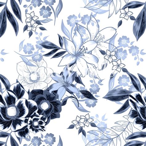 Navy And White Floral Wallpaper