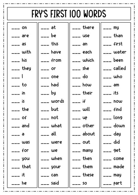 Fry Word List Printable