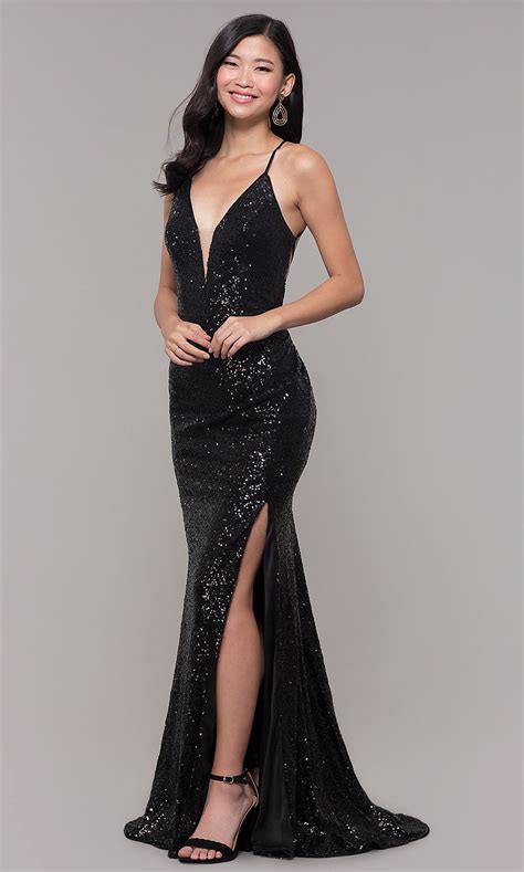 Alyce Long Sparkly Sequin V Neck Formal Prom Dress Black Sparkly Prom