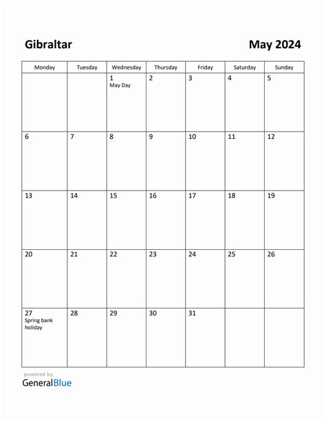 Free Printable May 2024 Calendar For Gibraltar