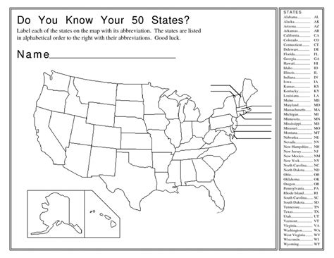 United States Map Test Printable