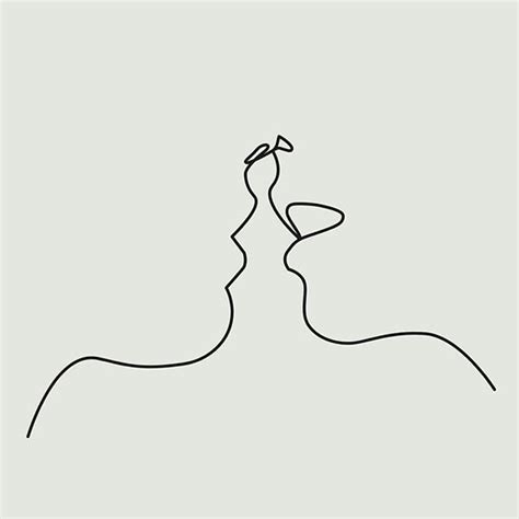 They should be somewhat linked together to draw people kissing up close, start by drawing the outline of their heads, which should be just touching. One line kiss by @michelrijk | Contour line art, Art ...