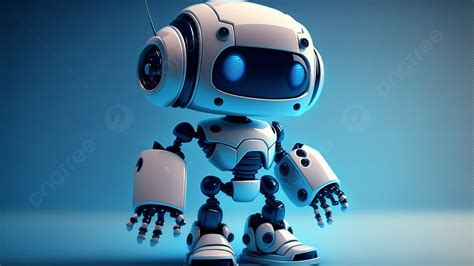 الروبوت الأبيض نسخة Q الروبوت خلفية الضوء الأزرق أبيض النسخة إنسان آلي صورة الخلفية للتحميل مجانا