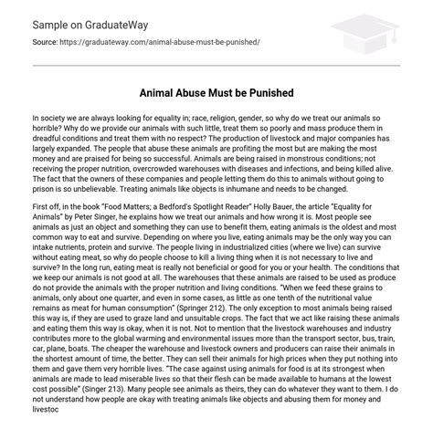 ⇉animal Abuse Must Be Punished Essay Example Graduateway