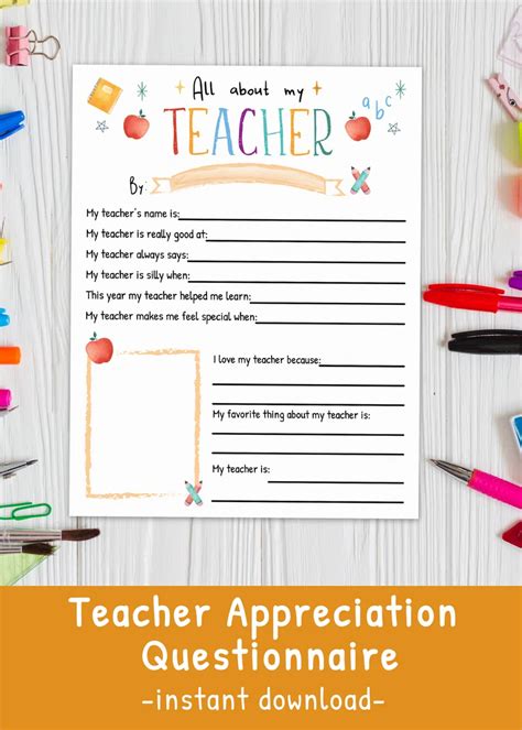 All About My Teacher Teacher Appreciation Week Printable Teacher