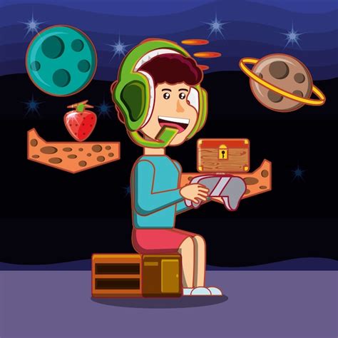 Niño De Dibujos Animados Jugando Videojuegos Sobre Fondo Del Espacio