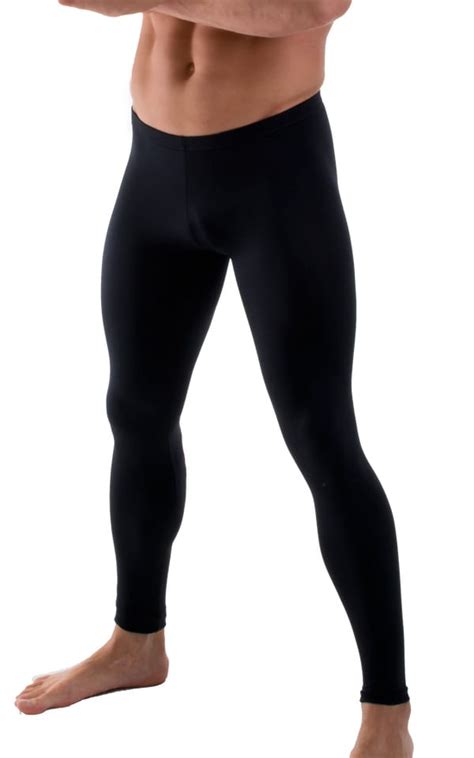 Mens Low Rise Leggings Tights In Black Tricot Nylon Lycra