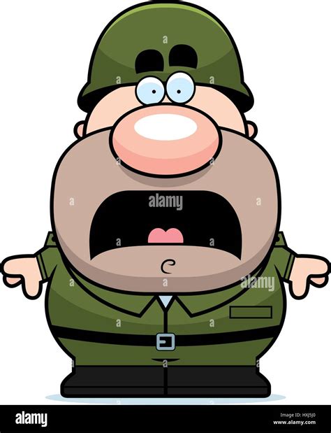 A Cartoon Illustration Of An Army Soldier Looking Scared Stock Vector