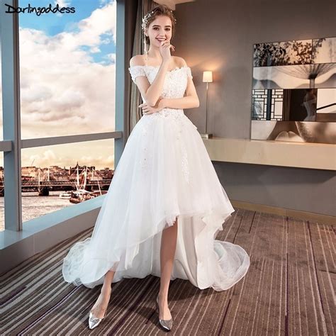 2018 Low Price Short Sleeve Wedding Dress Short Front Long Back Lace