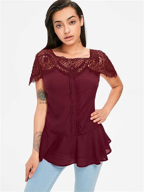 Kenancy Lace Insert Chiffon Flounce Blouse Peplum Blouse In Blouses And Shirts From Women S
