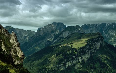 배경 화면 경치 산들 폭포 언덕 자연 하늘 구름 협만 골짜기 스위스 산길 황야 알프스 산맥 고원
