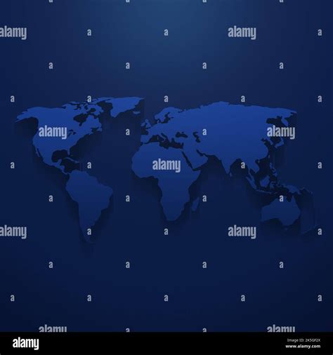 Blue World Map With Light Effect And Shadow On A Dark Blue Background