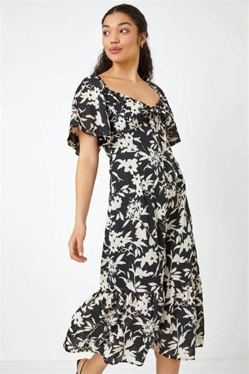 Abstract Print Fit And Flare Dress In Navy Roman Originals Uk