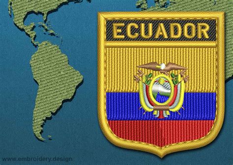 Design Embroidery Flag Of Ecuador Shield With Gold Trim By Embroidery