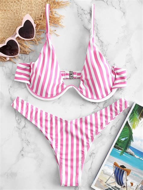 ZAFUL Underwire Striped Bikini Set Discount Codes | Striped bikini sets, Striped bikini, Bikini set