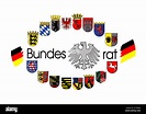 Logo of the Bundesrat with the coats of arms of the 16 German Federal ...