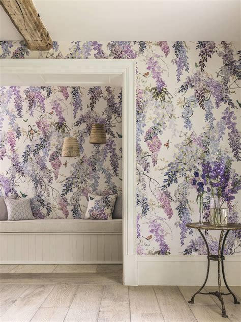 Sanderson Waterperry Wisteria Falls Wallpaper Lilac 216297 Panel B At