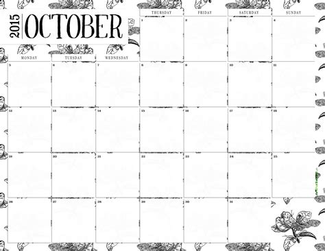 October 2015 Printable Calendar Life After Breakfast