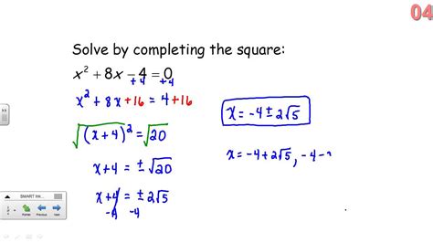 Solving Quadratic Equations By Completing The Square Youtube