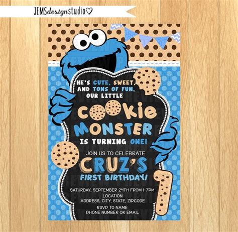 Cookie Monster Birthday Invitation By Jemsdesignstudio On Etsy Cookie