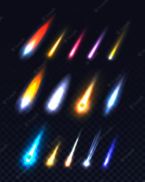 Premium Vector Set Of Comets Meteors Fireballs And Asteroids On