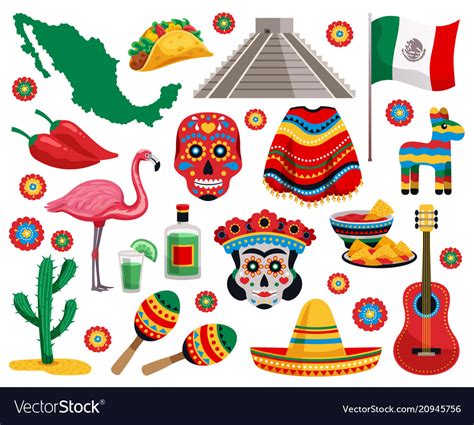 Mexican Symbols Set Royalty Free Vector Image Vectorstock