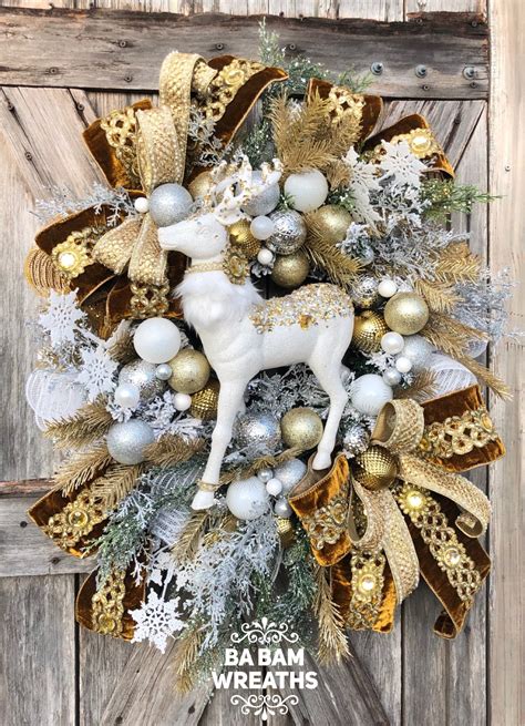Gold Silver Christmas Wreath, Glam Christmas, Burlap Winter, Winter
