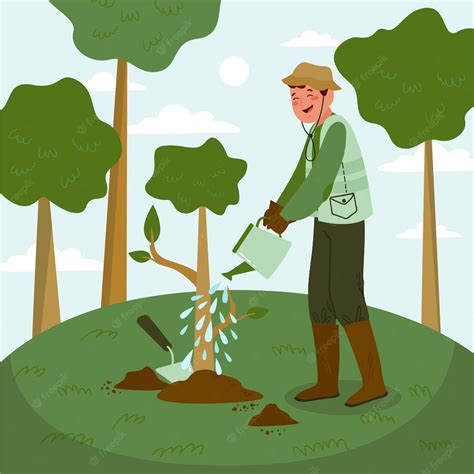 Free Vector Hand Drawn Man Planting Tree Illustration