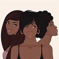 Three young pretty african amerivan women vector art illustration ...