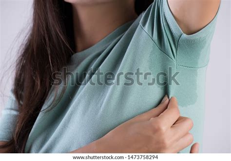 Closeup Asian Woman Hyperhidrosis Sweating Young Stock Photo 1473758294