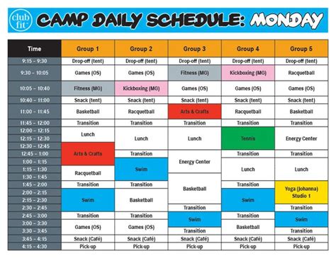 Daily Activity Schedule Kids Summer Camps Briarcliff Club Fit