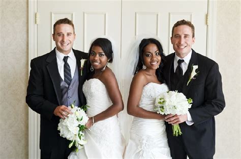 Twin Brides Marry Twin Grooms By Shelley Paulson Photography Wedding Twin Photos Interracial
